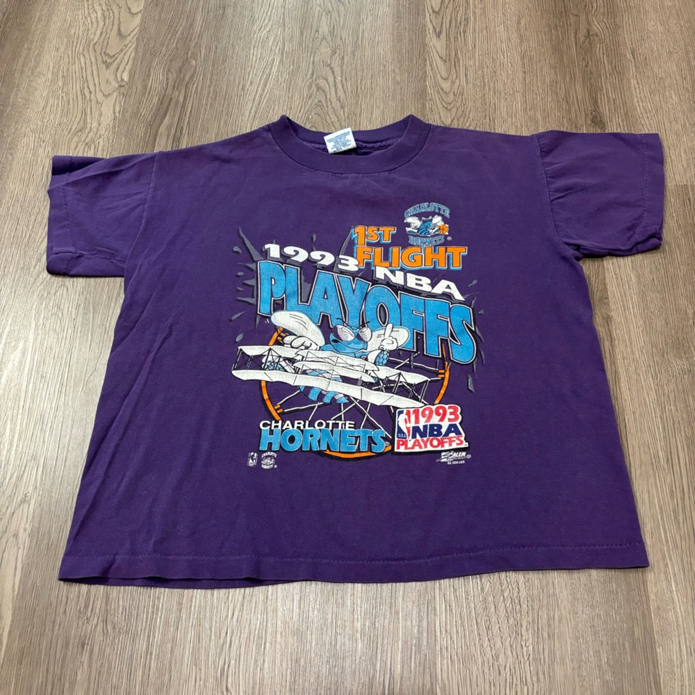 Vtg 1993 Charlotte Hornets NBA Playoffs T-Shirt Youth 10-12 Purple‎ Basketball